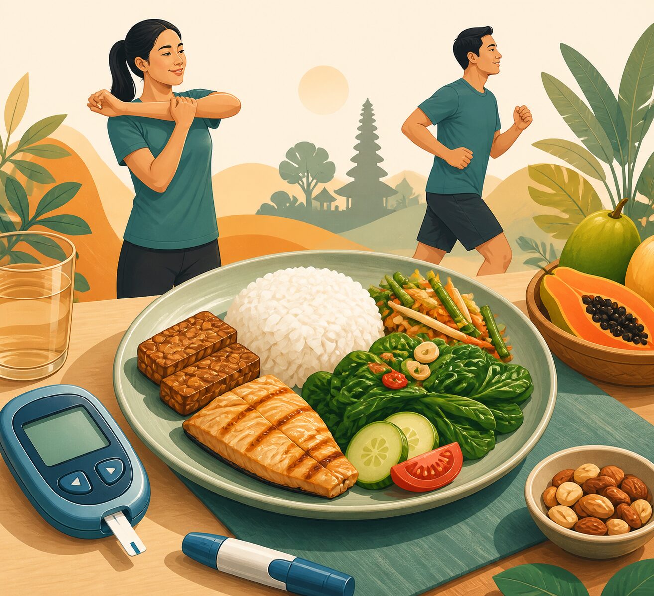 Ilustrasi pola makan dan pemantauan gula darah